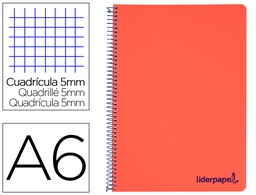 [BD30] CUADERNO ESPIRAL LIDERPAPEL A6 MICRO WONDER TAPA PLASTICO 120H 90 GR CUADRO 5MM 4 BANDAS COLOR ROJO