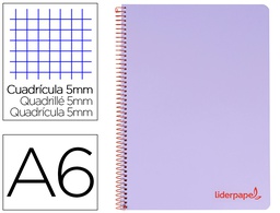 [BD14] CUADERNO ESPIRAL LIDERPAPEL A6 MICRO WONDER TAPA PLASTICO 120H 90 GR CUADRO 5MM 4 BANDAS COLOR VIOLETA
