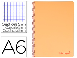 [BD13] CUADERNO ESPIRAL LIDERPAPEL A6 MICRO WONDER TAPA PLASTICO 120H 90 GR CUADRO 5MM 4 BANDAS COLOR NARANJA