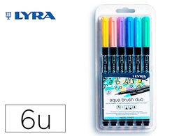 [L6521061] ROTULADOR LYRA AQUA BRUSH ACUARELABLE DOBLE PUNTA Y PINCEL TONOS PASTEL BLISTER DE 6 UNIDADES SURTIDAS