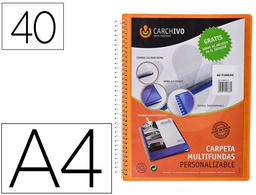 [53044052] CARPETA CARCHIVO ARCHIVEX POLIPROPILENO CANGURO NARANJA ESCAPARATE CON ESPIRAL 40 FUNDAS CIERRE GOMAS DIN A4