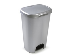 [1214512] PAPELERA CONTENEDOR PLASTICFORTE PLASTICO CON TAPADERA Y PEDAL 50 LITROS COLOR PLATA 410X360X635 MM