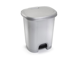 [1206112] PAPELERA CONTENEDOR PLASTICFORTE PLASTICO CON TAPADERA Y PEDAL 27 LITROS COLOR PLATA 380X320X450 MM