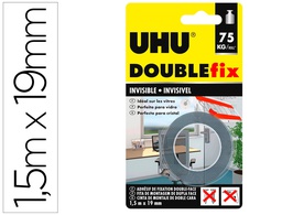 [44868] CINTA ADHESIVA UHU DOUBLEFIX INVISIBLE DOBLE CARA EXTRA FUERTE 1,5 MT X 19 MM