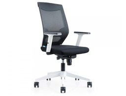 [908W-4] SILLA ROCADA DE OFICINA CON BRAZOS REGULABLES Y RESPALDO MALLA NEGRO TAPIZADA EN TELA IGNIFUGA NEGRO COLOR BLANCO