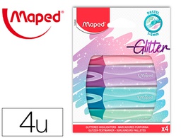 [742046] ROTULADOR MAPED FLUORESCENTE PEPS PASTEL CON GLITTER ESTUCHE DE 4 UNIDADES COLORES SURTIDOS