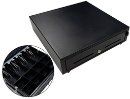 [HS410MN] CAJON PORTAMONEDAS 8 MONEDEROS 5 BILLETEROS CON LLAVE MANUALNEGRO 410X415X110 MM