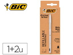 [997201] BOLIGRAFO BIC CRISTAL RENEW CUERPO EN ALUMINIO MATE TINTA NEGRO + 2 RECAMBIOS EN CAJA DE CARTON