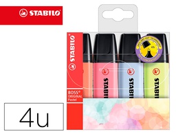 [70/4-4] ROTULADOR STABILO BOSS FLUORESCENTE 70 PASTEL ESTUCHE DE 4 UNIDADES COLORES