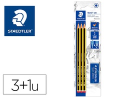 [120 R BK3D] LAPICES DE GRAFITO STAEDTLER NORIS N.2 HB BLISTER DE 3 UNIDADES + 1 GOMA DE BORRAR MARS PLASTIC