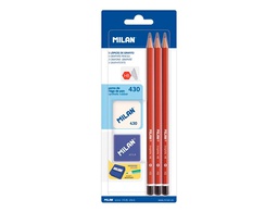 [BYM10016] LAPICES DE GRAFITO MILAN HEXAGONAL HB + GOMA 430 + AFILALAPIZ BLISTER DE 3 UNIDADES