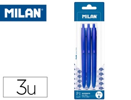 [BWM10253] BOLIGRAFO MILAN P1 RETRACTIL 1 MM TOUCH AZUL BLISTER DE 3 UNIDADES