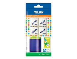 [BYM10273] SACAPUNTAS MILAN COLLECTION PLASTICO 2 USOS + 4 GOMAS DE BORRAR 430