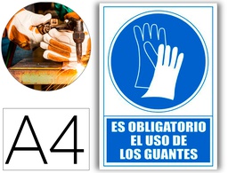 [6173-03 AZ] PICTOGRAMA ARCHIVO 2000 OBLIGATORIO USO DE GUANTES PVC AZUL LUMINISCENTE 210X297 MM