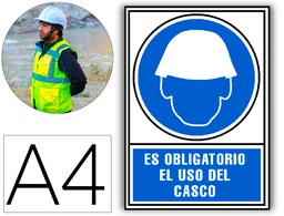 [6173-01 AZ] PICTOGRAMA ARCHIVO 2000 OBLIGATORIO USO DE CASCO PVC AZUL LUMINISCENTE 210X297 MM