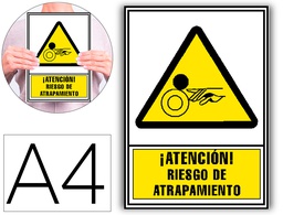 [6172-07 AM] PICTOGRAMA ARCHIVO 2000 ATENCION RIESGO DE ATRAPAMIENTO PVC AMARILLO LUMINISCENTE 210X297 MM