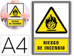 [6172-01 AM] PICTOGRAMA ARCHIVO 2000 RIESGO DE INCENDIO PVC AMARILLO LUMINISCENTE 210X297 MM