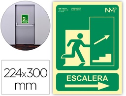 [6170-14H VE] PICTOGRAMA ARCHIVO 2000 SALIDA EMERGENCIA ESCALERA SUBE DERECHA PVC VERDE LUMINISCENTE 224X300 MM