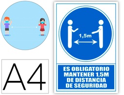 [6173-15 AZ] PICTOGRAMA ARCHIVO 2000 OBLIGATORIO MANTENER 1,5 M DE DISTANCIA DE SEGURIDAD PVC COLOR AZUL 210X297 MM