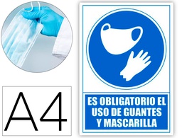 [6173-12 AZ] PICTOGRAMA ARCHIVO 2000 OBLIGATORIO EL USO DE GUANTES Y MASCARILLA PVC COLOR AZUL 210X297 MM