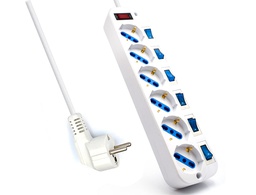 [EW3932-3M] REGLETA EWENT CON 6 TOMAS SHUCKO CON PROTECCION CONTRA SOBRETENSIONES E INTERRUPTORES INDIVIDUALES