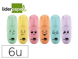[RT17] ROTULADOR LIDERPAPEL MINI FLUORESCENTE PASTEL PUNTA BISELADA ESTUCHE DE 6 UNIDADES COLORES SURTIDOS