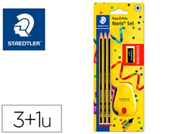[120 SBK3P2] LAPICES DE GRAFITO STAEDTLER NORIS N.2 HB BLISTER PROMOCIONAL 120 ANIVERS DE 3 UDS + AFILALAPIZ CON DEPOSITO