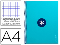 [KB26] CUADERNO ESPIRAL LIDERPAPEL A4 MICRO ANTARTIK TAPA FORRADA 80H 90 GR CUADRO 5MM 1 BANDA 4 TALADROS TURQUESA