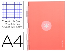 [KB24] CUADERNO ESPIRAL LIDERPAPEL A4 MICRO ANTARTIK TAPA FORRADA 80H 90 GR CUADRO 5MM 1 BANDA 4 TALADROS ROSA CLARO