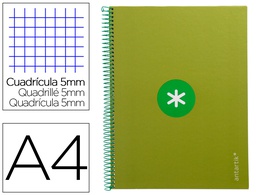 [KB22] CUADERNO ESPIRAL LIDERPAPEL A4 MICRO ANTARTIK TAPA FORRADA 80H 90 GR CUADRO 5MM 1 BANDA 4 TALADROS VERDE
