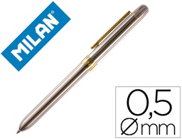 [1772601] BOLIGRAFO MILAN MULTIFUNCION CROMADO ADORNOS DORADOS AZUL/ROJO/PORTAMINAS 0,5 MM/ GOMA DE BORRAR EN CAJA METAL