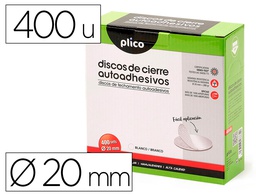 [13334] DISCO DE CIERRE PLICO VELCRO AUTOADHESIVO 20 MM DIAMETRO COLOR BLANCO CAJA DE 400 UNIDADES