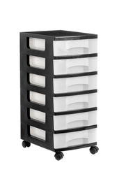 [1106R CS TL] CAJONERA ARCHIVO 2000 6 CAJONES TRANSPARENTE CARCASA NEGRA 6 LITROS CON RUEDAS 390X290X685 MM